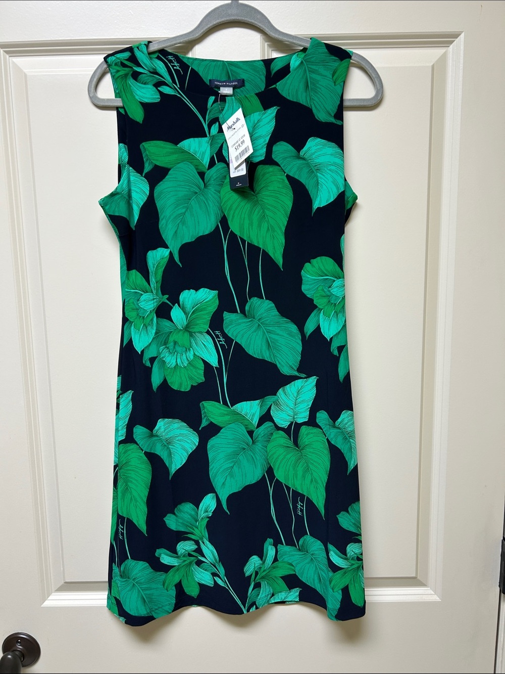 Tommy Hilfiger Navy Midi Dress with Green Leaf Print